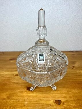 Vtg Avitra 24% Lead Crystal Pedestal Candy Dish Bowl With Lid Made In Bulgaria